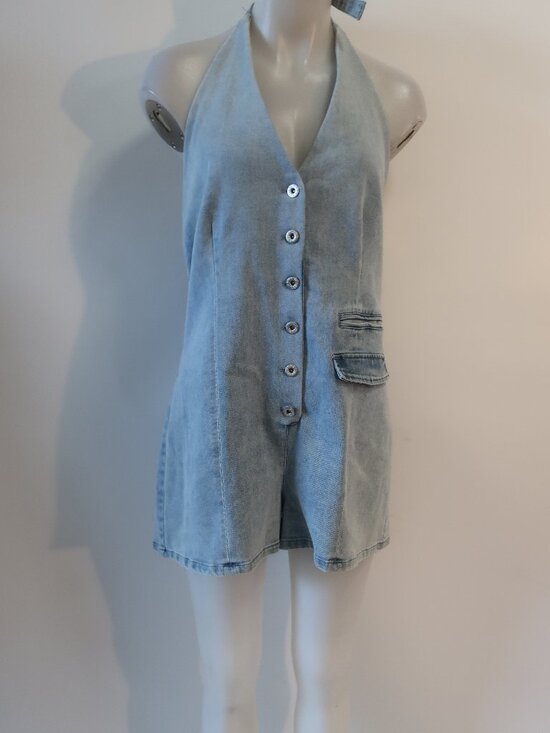 Central Park West Pants - NWT Womens Central Park West Denim Blue Halter Romper L